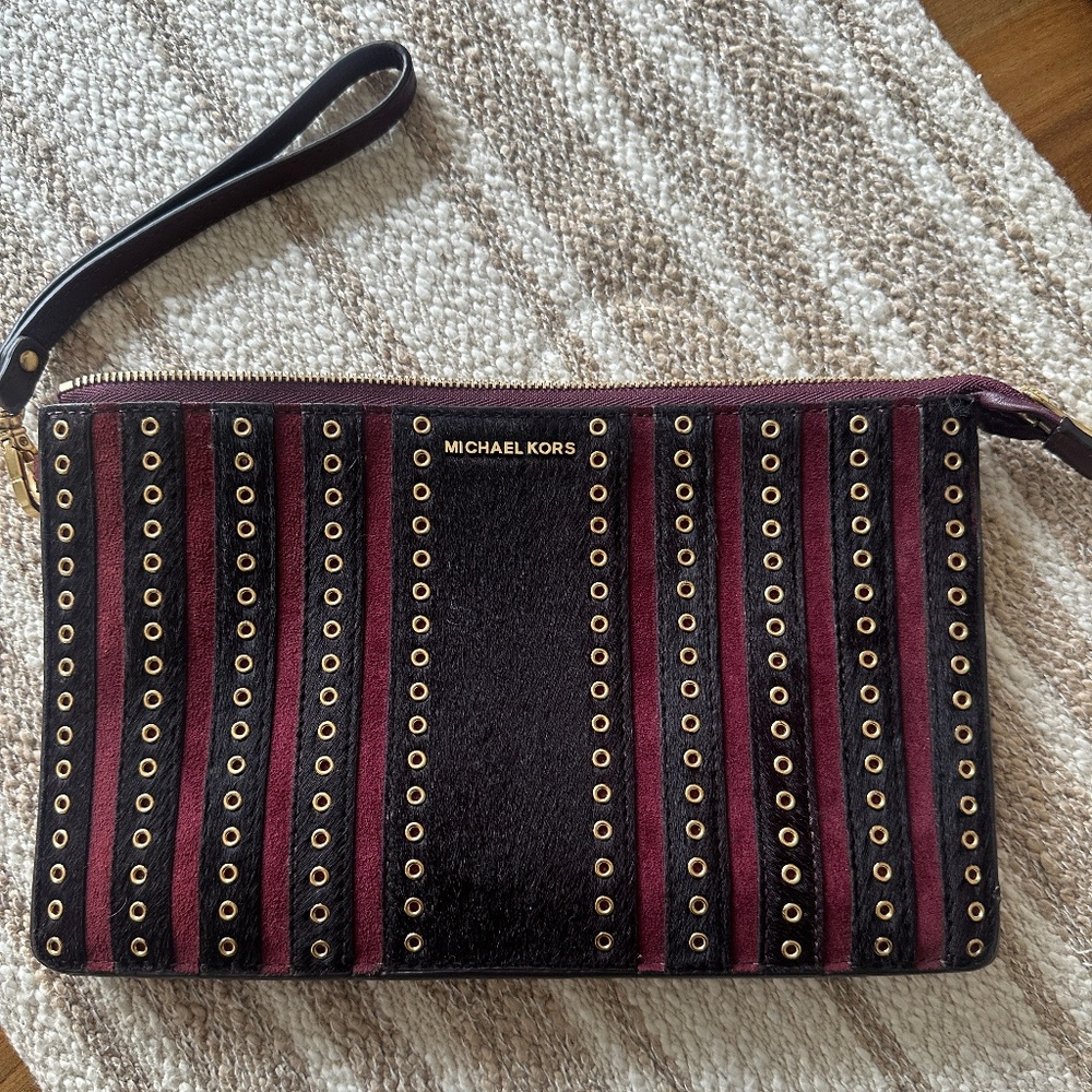 Michael Kors Brooklyn Suede Grommet Wristlet Handbag Plum